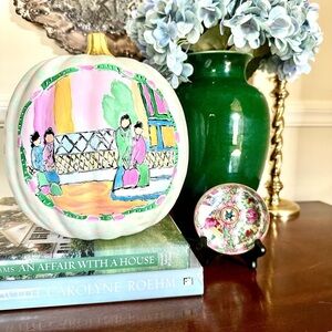 Rose Medallion Hand Painted Chinoiserie Pumpkin Large